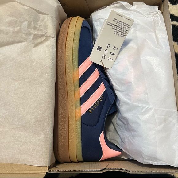 NWT Adidas Gazelle Bold Platform Shoes Dark Blue Pink Spark Women’s Size 7.5 - Picture 7 of 15